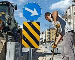 Eski İstasyon Caddesi’nde refüj çalışması