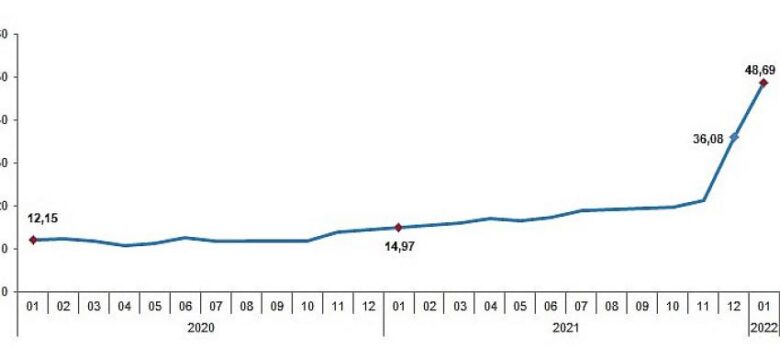 Tüketici fiyat endeksi (TÜFE) yıllık 48,69, aylık 11,10 arttı